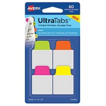 Avery Dennison Avery-Dennison 74762 Ultra Tabs Repositionable Tabs; Green; Orange; Pink & Yellow - 1 x 1.5 in. 74762